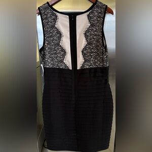 Chic Black and White Lace Mini Dress